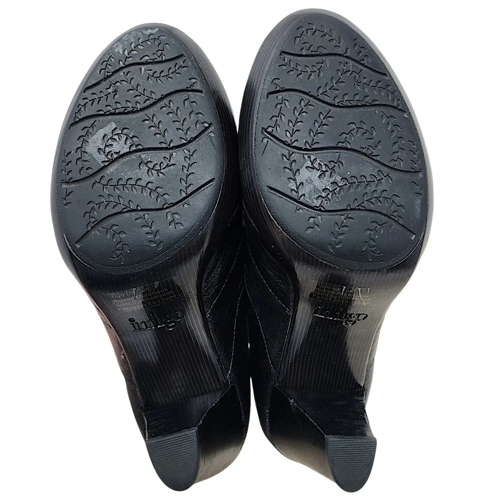 Indigo Clarks Heels 8M Wom Pumps Black Leather Strappy Peep Toe Retro Whimsigoth